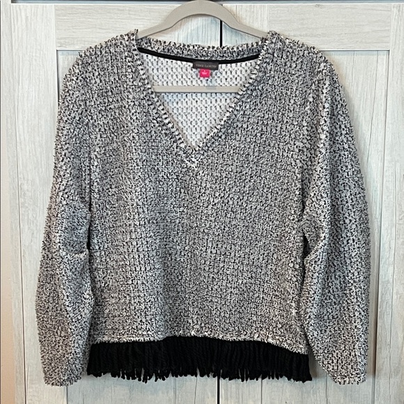 Vince Camuto Sweaters - Vince Camuto Gray and Black Textured Fringe Sweater